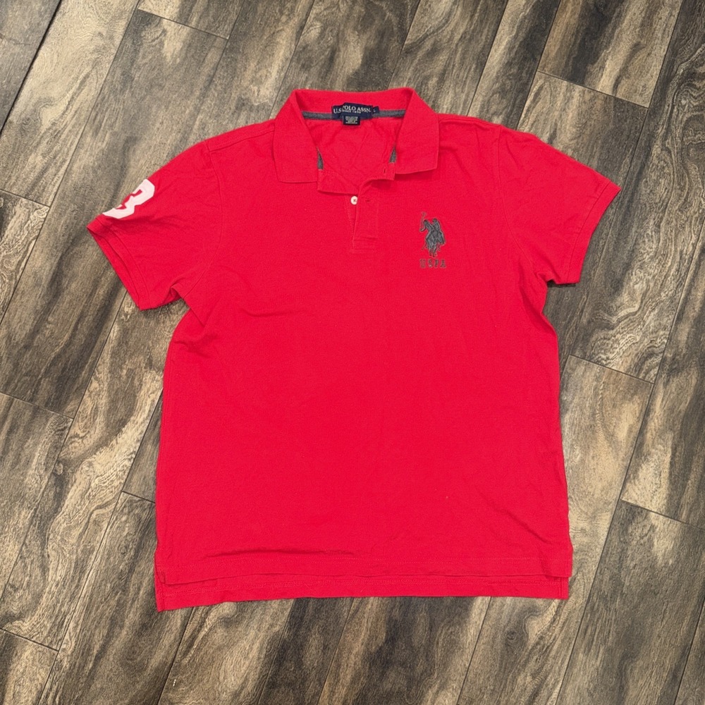 U.S. Polo Assn Big Pony Logo Red Polo Collared Short-sleeved Men's Shirt Size L